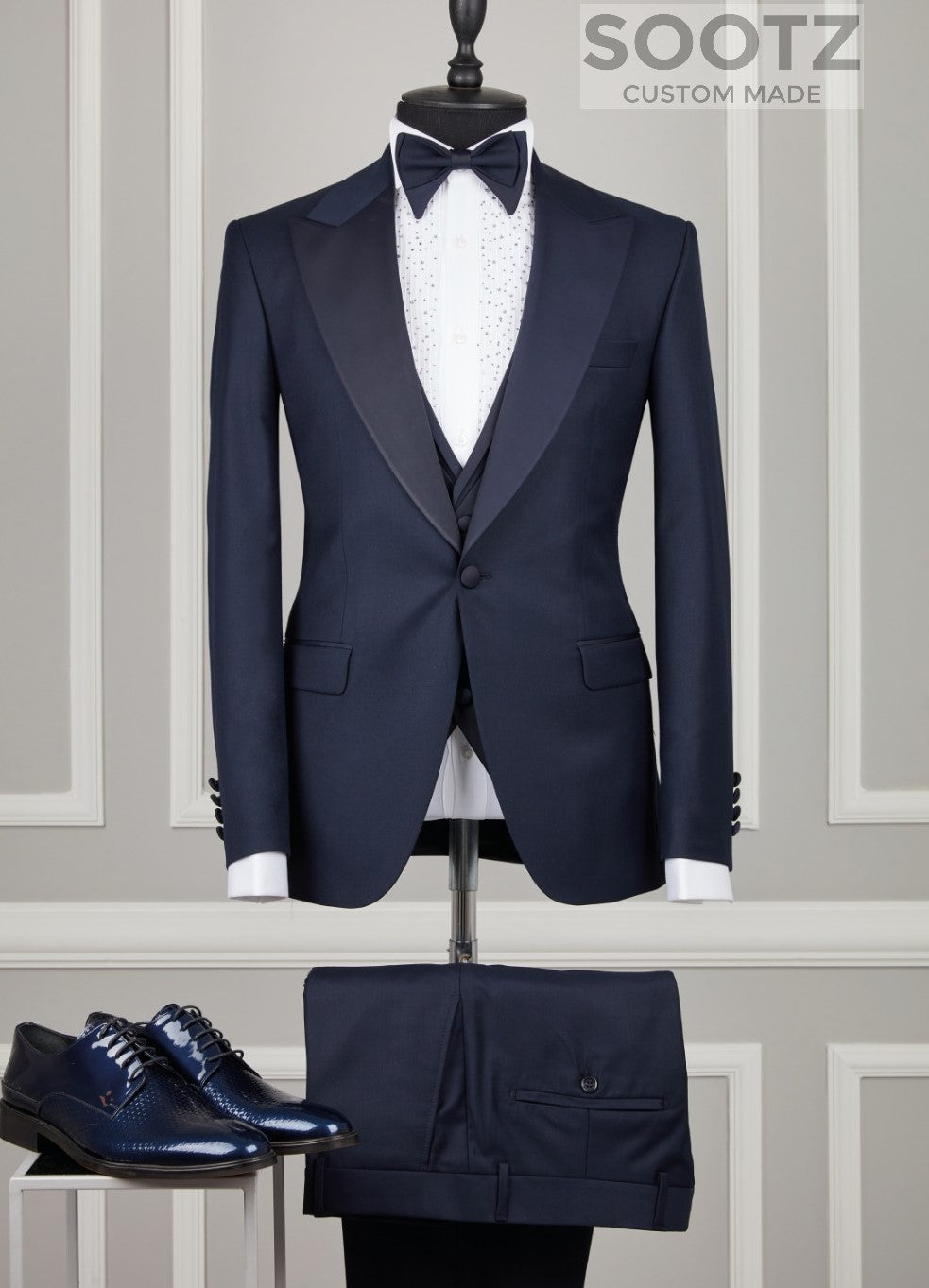 Navy 3 Piece Tuxedo Set - Matching Peak Lapel – SOOTZ Clothing Inc.