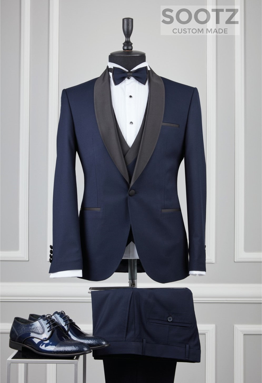 Navy 3 Piece Tuxedo Set - Shawl Lapel – SOOTZ Clothing Inc.